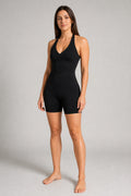 Aura Plunge Halter Tank generated model | color:jet black | 01 hero