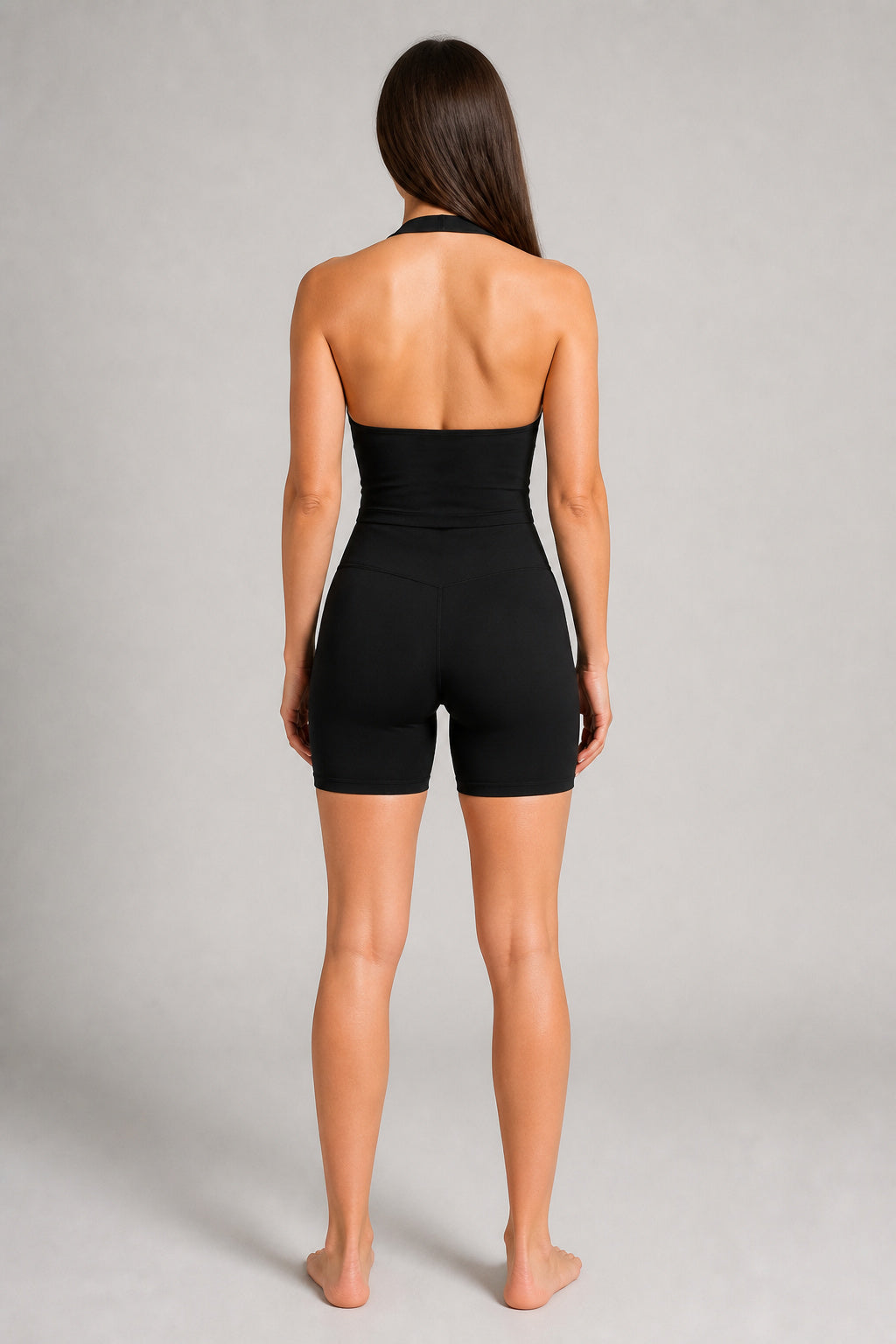 Aura Plunge Halter Tank generated model | color:jet black | 03 back