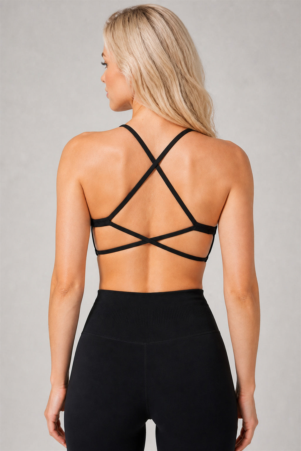 Aura™ Cross-Strap Training Bra — Jet Black — EWX3091-2 — Generated model 06_destination_detail_rear